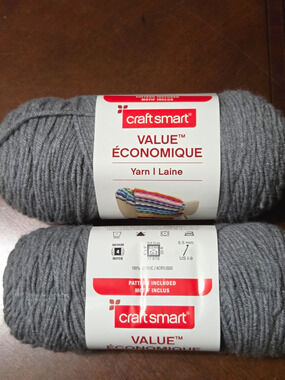 Craft Smart Value Gray 100% Acrylic Worsted Weight 4 Yarn Skeins Lot of 2